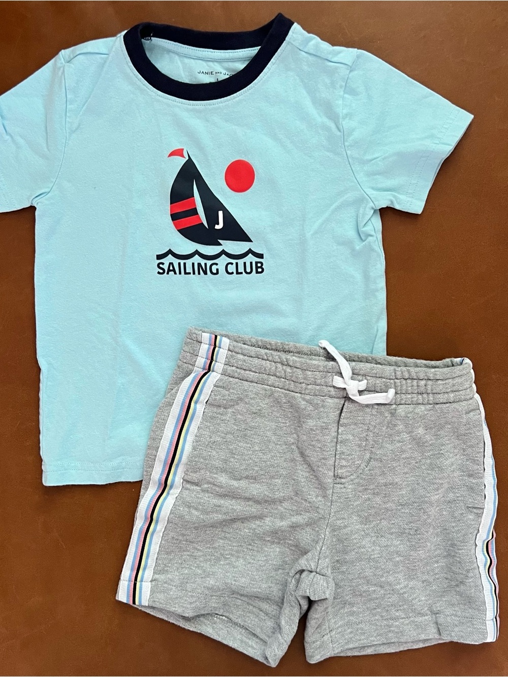 JANIE & JACK Sailing Club Tee & Grey Stripe Shorts, Size 3